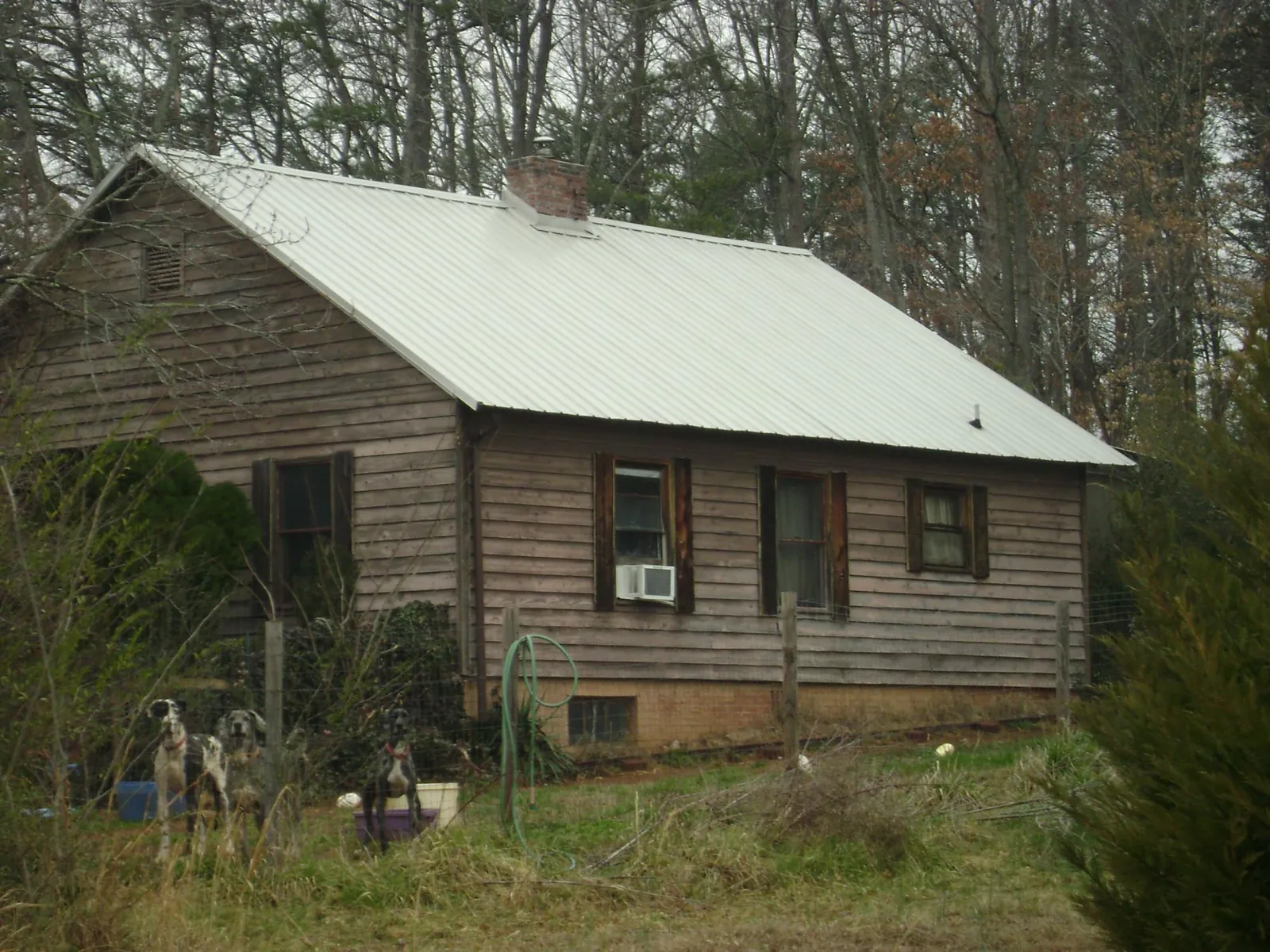 White metal roof on an old wood sided farmhouse, from a Metal Roof Installation job in Mendon